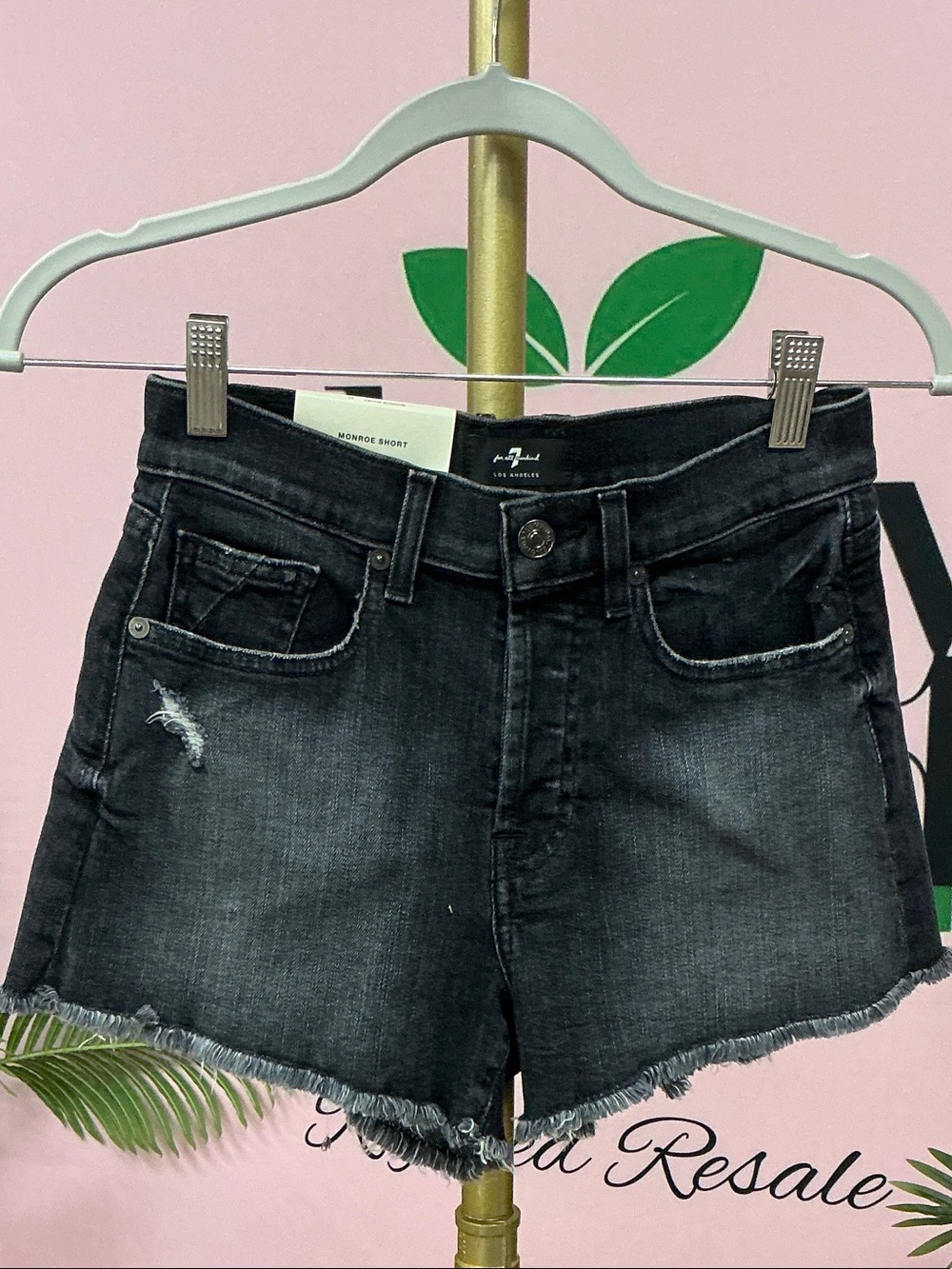 7 for all Mankind Black Washed Denim Frayed-Hem Shorts